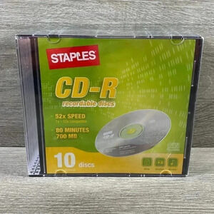 CD-R 10 Pack With Jewel Cases NEW (Sealed) 52x STAPLES 80Mins 700MB